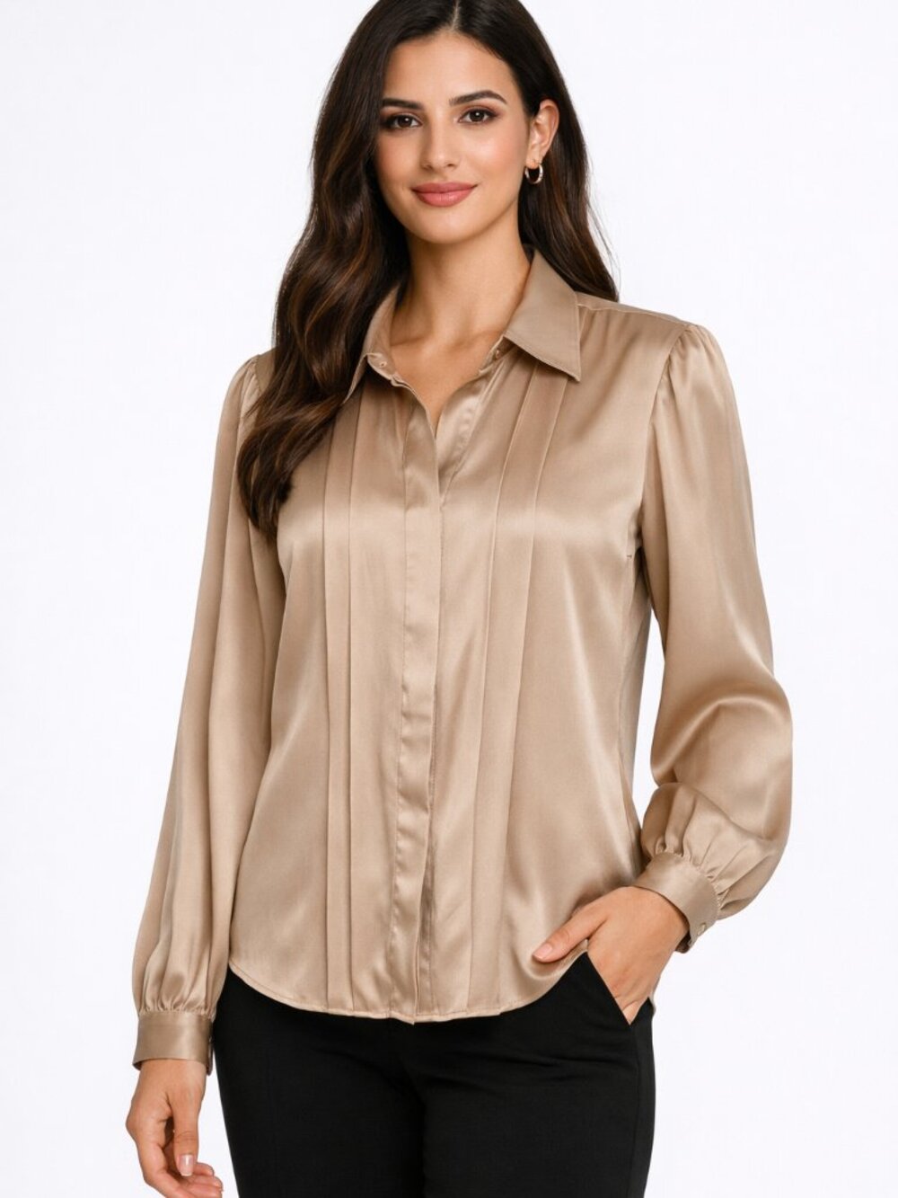 Diana Charles Beige Satin Blouse – Size M